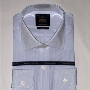 Savile Row mens long sleeve button down shirt Blue striped size 17 slim fit